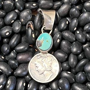 NA Sheila Becenti liberty dime coin pendant with Golden Hills stone